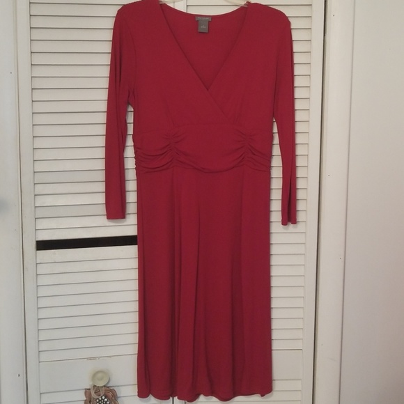 Red Jersey dress with wrap bodice and ruching - Picture 1 of 3